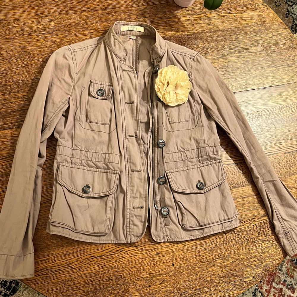 Loft by Ann Taylor khaki jacket w/ flower detail